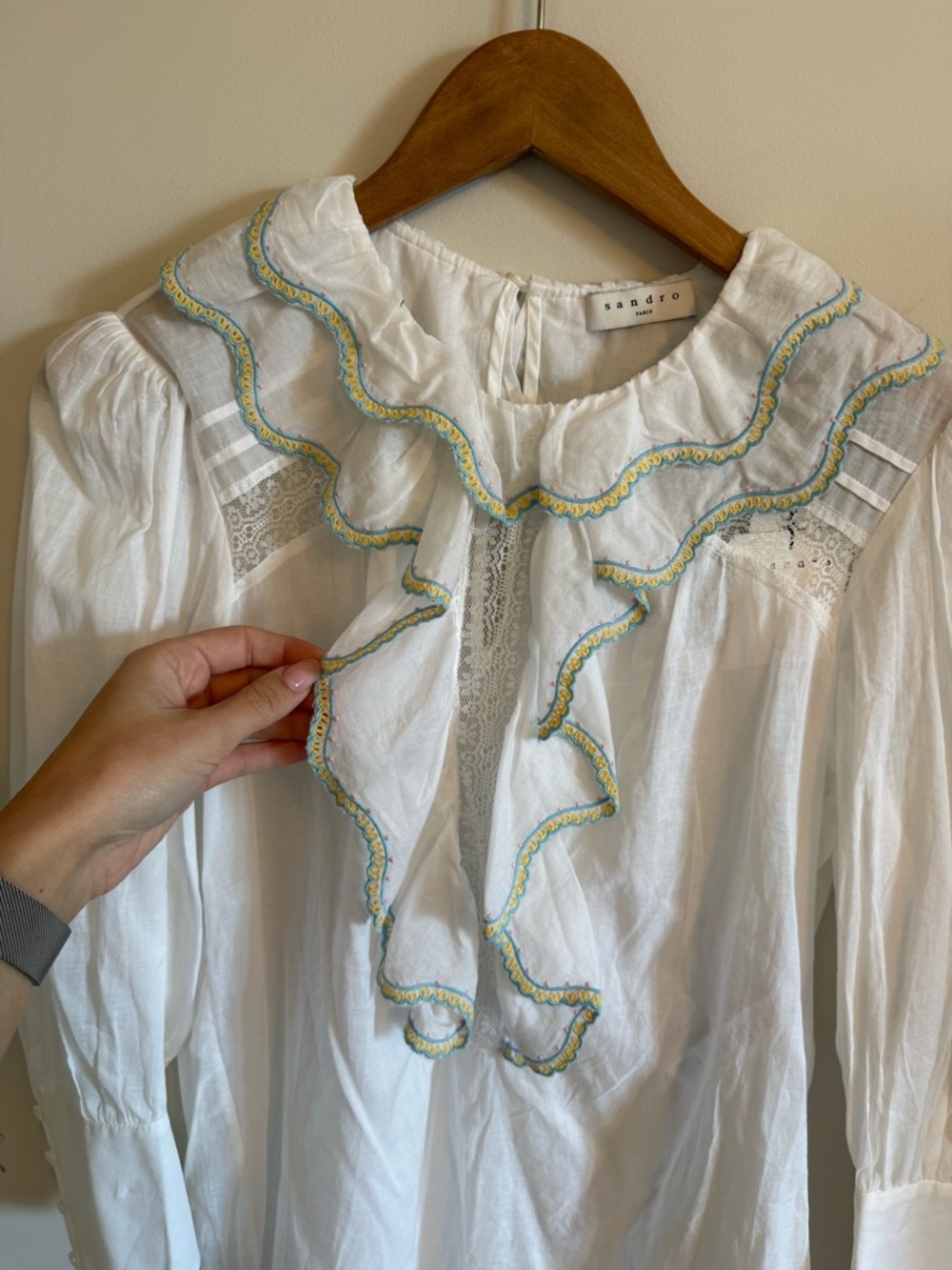 SANDRO LACE DETAIL COTTON BLOUSE - Picture 5 of 9